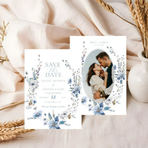 Save The Date Dusty Blue Floral Mariage de la végétation de prin