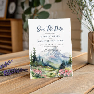 Save The Date Dusty Blue Floral Spring Mountains Mariage