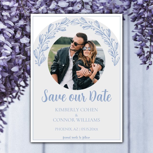 Save The Date Dusty Blue Garland Photo Enregistrer la date (Dusty Blue Garland Photo Save the Date)