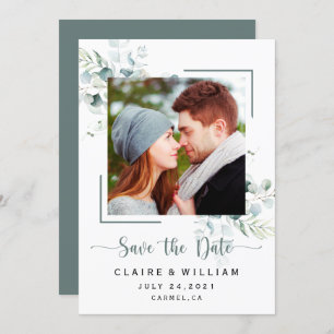 Save The Date Dusty Blue Green Feuilles mariage Enregistrer la d