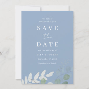 Save The Date Dusty Blue Green Leaf Mariage d'élégance