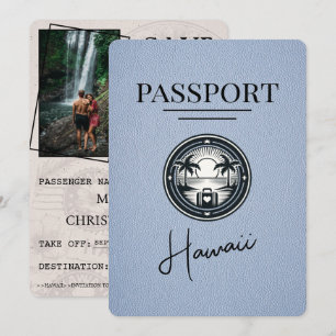 Save The Date Dusty Blue Hawaii Passeport Enregistrer La Date