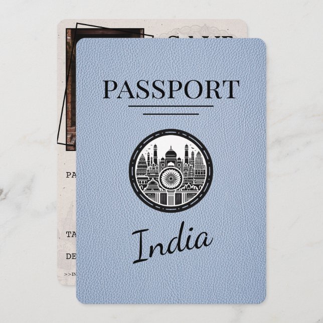 Save The Date Dusty Blue India Passeport Enregistrer La Date (Devant / Derrière)