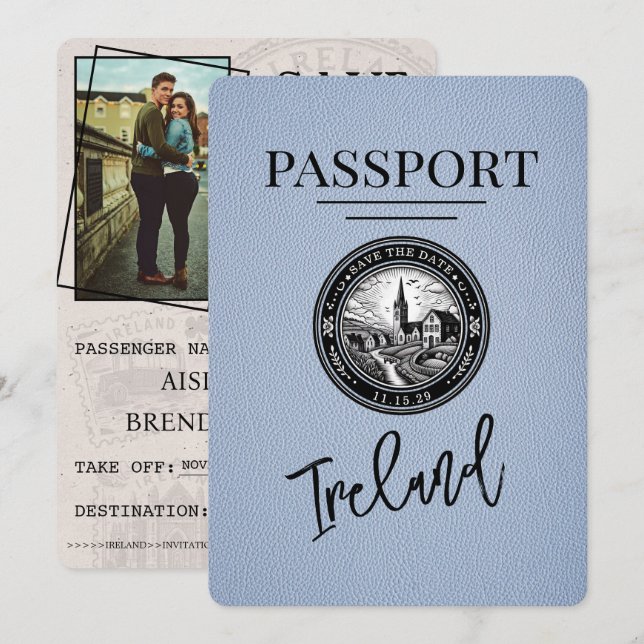 Save The Date Dusty Blue Ireland Passeport Enregistrer La Date (Devant / Derrière)