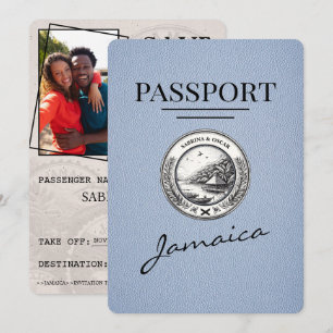 Save The Date Dusty Blue Jamaïque Passeport Enregistrer La Date