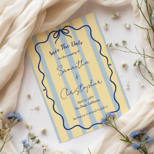 Save The Date Dusty Blue Jaune Whimsical main tiré Mariage