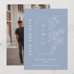 Save The Date Dusty Blue Line tiré Floral Photo Mariage