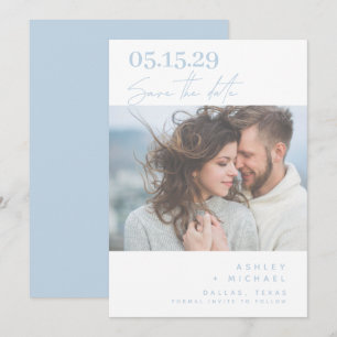 Save The Date Dusty Blue Main Lettré Typographie Photo