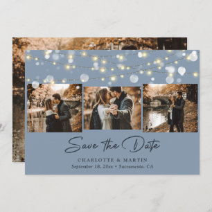 Save The Date Dusty Blue Mariage 4 Photo Collage Enregistrer La 