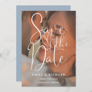 Save The Date Dusty Blue Mariage Photo Élégant Script Code QR