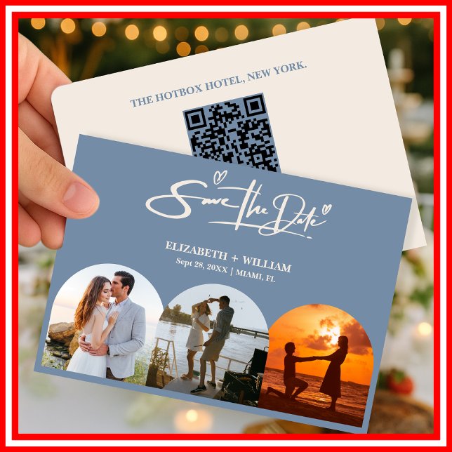 Save The Date Dusty Blue Mariage Photo QR Code Elegant (Créateur téléchargé)