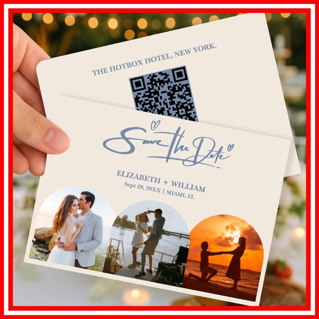 Save The Date Dusty Blue Mariage Photo QR Code Elegant (Créateur téléchargé)