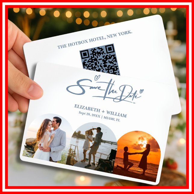 Save The Date Dusty Blue Mariage Photo QR Code Elegant (Créateur téléchargé)