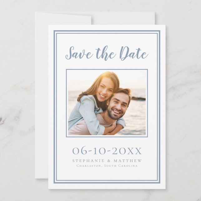 Save The Date Dusty Blue Mariage simple Fiançailles photo modern (Devant)