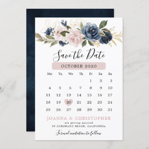 Save The Date Dusty Blue Mauve Rose rose ardoise Mariage floral