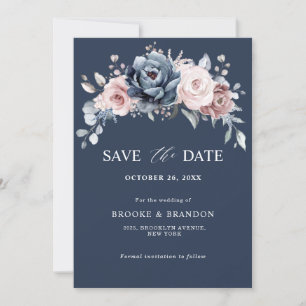 Save The Date Dusty Blue Mauve Rose rose floral Enregistrer la d