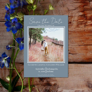 Save The Date Dusty Blue Minimalist Photo Enregistrer La Date
