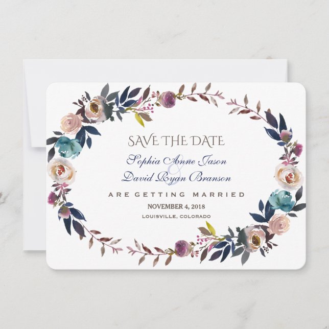 Save The Date Dusty Blue Misty Rose Wreath Enregistrer La Date (Devant)