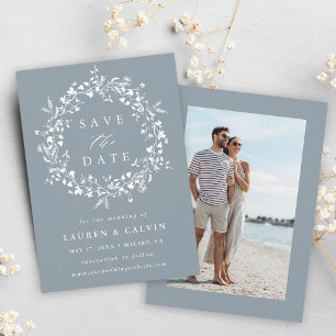Save The Date Dusty Blue Modern Boho Fleur sauvage Photo Mariage