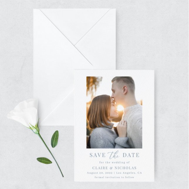 Save The Date Dusty Blue Modern Elegant Wedding Photo (Créateur téléchargé)