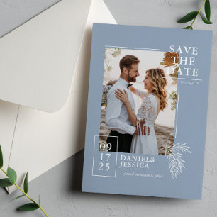 Save The Date Dusty Blue Modern Photo Wedding Enregistrer La Dat