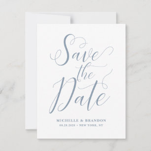 Save the Date Dusty Blue Modern Script Card