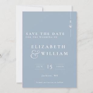 Save The Date Dusty Blue Moderne Élégant Mariage Monogramme