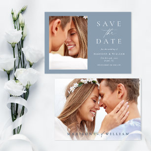 Save The Date Dusty Blue Photo Mariage Moderne Enregistrer La Da