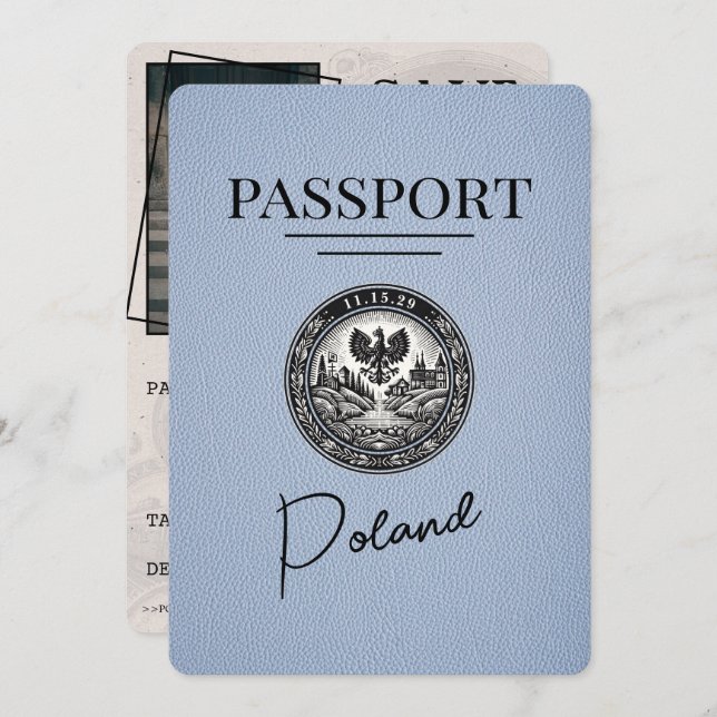 Save The Date Dusty Blue Pologne Passeport Enregistrer La Date (Devant / Derrière)