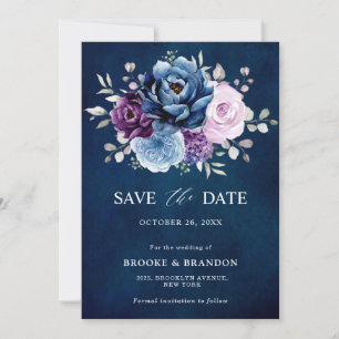 Save The Date Dusty Blue Purple Navy Lilac Blooms Mariage Enregi