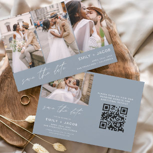 Save The Date Dusty Blue QR Code moderne Enregistrer la date 4 P