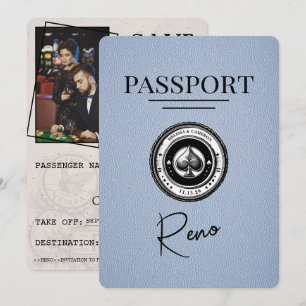 Save The Date Dusty Blue Reno Passeport Enregistrer La Date