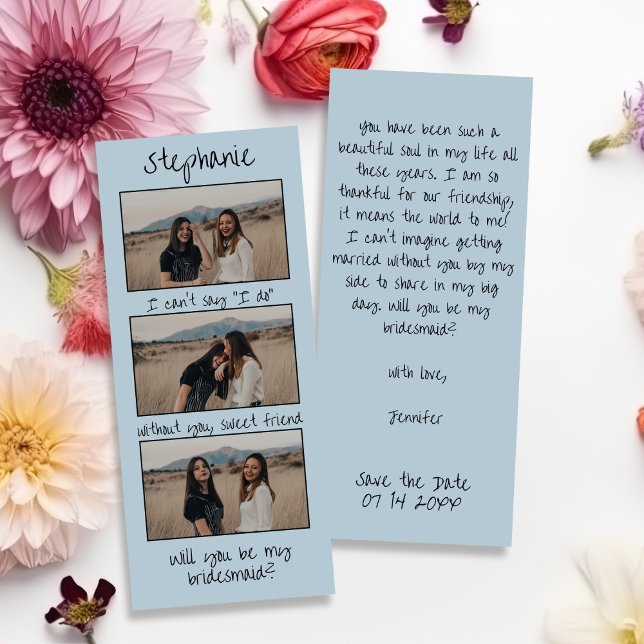Save The Date Dusty Blue Retro Photo Strip Bridesmaid Propositio (Créateur téléchargé)