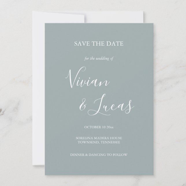 Save The Date Dusty Blue Script Wedding Enregistrer la date (Devant)
