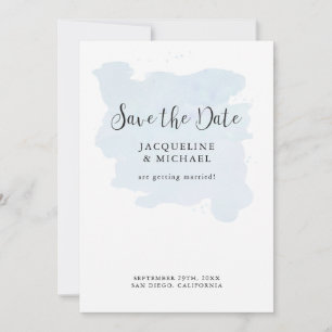 Save The Date Dusty Blue Simple élégant Script moderne Aquarelle