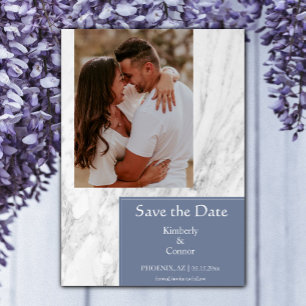Save The Date Dusty Blue Simple Marbré Photo