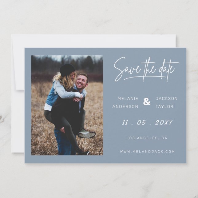 Save The Date Dusty Blue simple photo manuscrite (Devant)