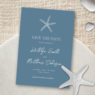 Save The Date Dusty Blue Starfish Beach Destination Mariage