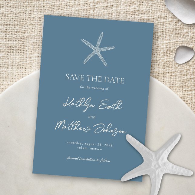 Save The Date Dusty Blue Starfish Beach Destination Mariage (Créateur téléchargé)