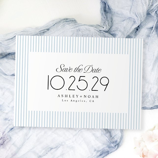 Save The Date Dusty Blue Striped Elegance Classy Wedding (Dusty Blue Striped Elegance Classy Wedding Save The Date)