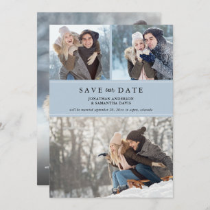 Save The Date Dusty Blue Stylish Photo Collage Enregistrer notre