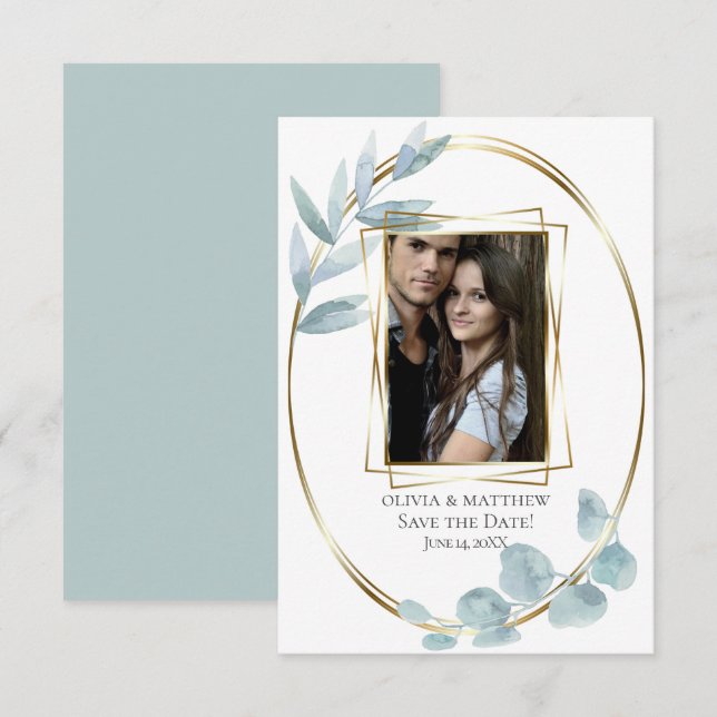 SAVE THE DATE | Dusty Blue Watercolor Eucalyptus Invitation (Front/Back)