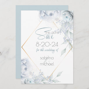Save the date   Dusty Blue Watercolor Peonies