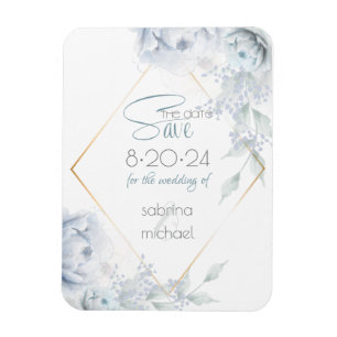 Save the Date Dusty Blue Watercolor Peonies Magnet