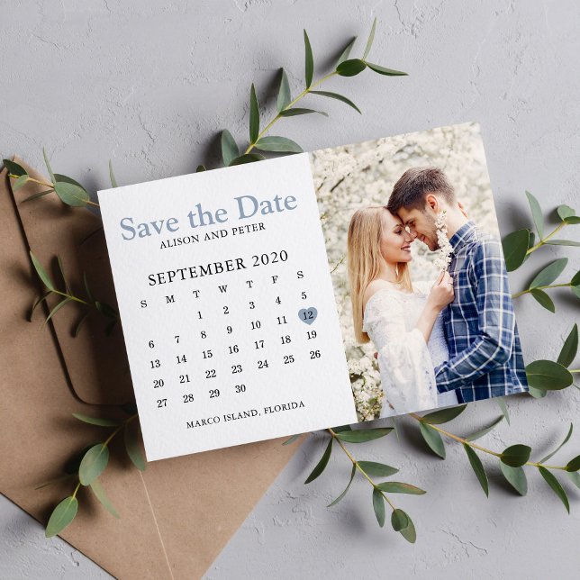Save The Date Dusty Blue Wedding Enregistrer la date Calendrier  (Créateur téléchargé)