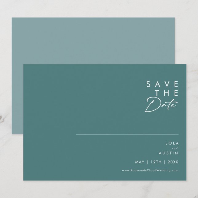 Save The Date Dusty Boho | Horizontal vert et bleu (Devant / Derrière)