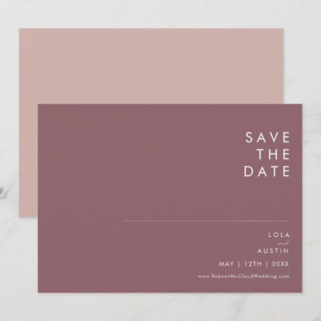 Save The Date Dusty Boho Purple & Rose Horizontal Enregistrer La (Devant / Derrière)