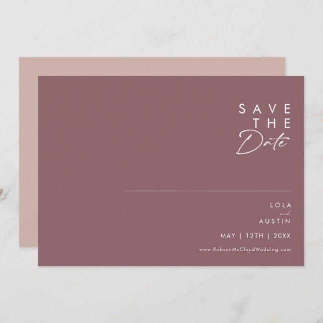 Save The Date Dusty Boho | Violet et Rose horizontal (Devant / Derrière)