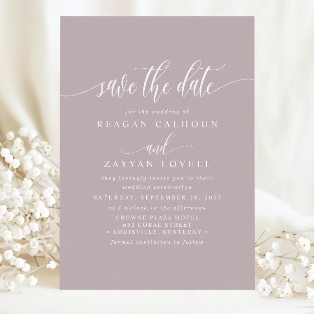 Save The Date Dusty Lavender Élégante Calligraphie Enregistrer L (Créateur téléchargé)