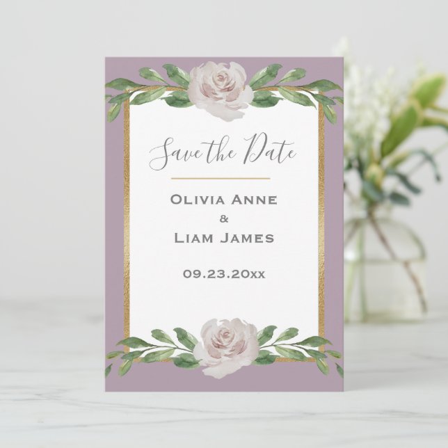 Save The Date Dusty Lavender Floral Élégant Mariage Script (Debout devant)
